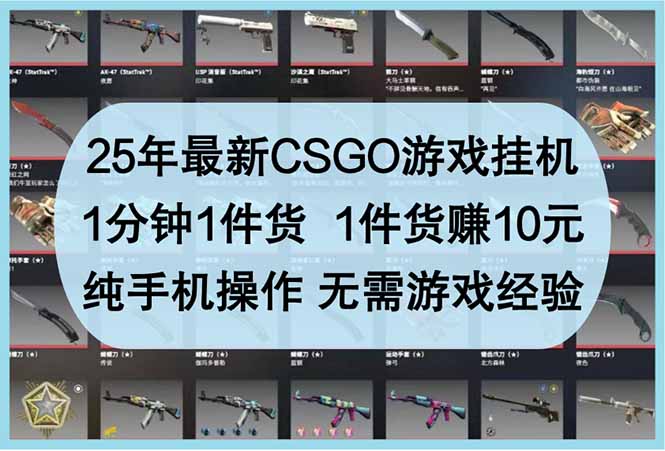 25年最新CSGO游戏挂机,1分钟1件货,1件货赚10元 纯手机操作 无需游戏经验-Zv头条