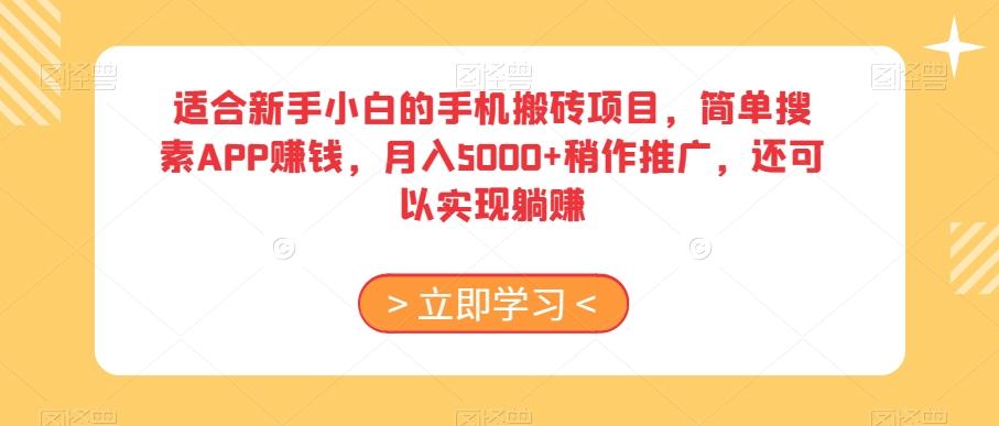 适合新手小白的手机搬砖项目，简单搜素APP赚钱，月入5000+稍作推广，还可以实现躺赚【揭秘】-Zv头条